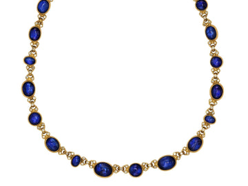 GURHAN, GURHAN Rune Gold All Around Necklace, Mixed Round and Oval Cabochon, with Kyanite and Diamond