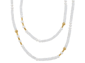 GURHAN, GURHAN Flurries Gold Moonstone Beaded Short Necklace, Mixed with Pearls and Gold Beads