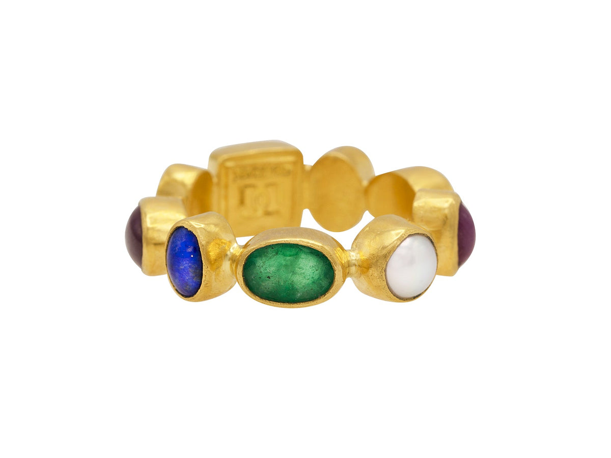GURHAN, GURHAN Rune Gold All Around Ring, Mixed Shapes, with Mixed Stones
