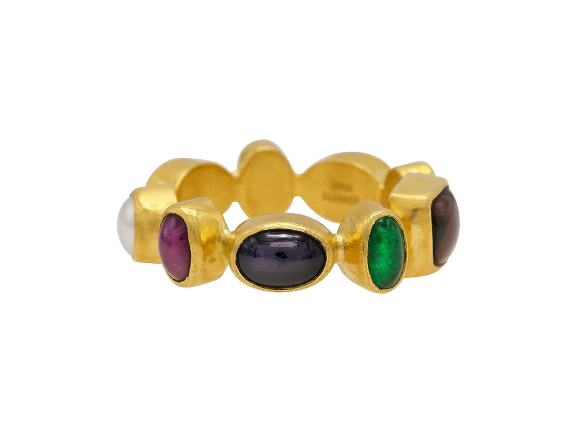 GURHAN, GURHAN Rune Gold All Around Ring, Mixed Shapes, with Mixed Stones