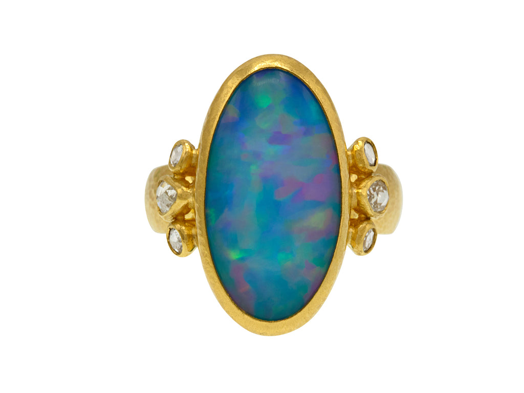 GURHAN, GURHAN Rune Gold Opal Cocktail Ring, 21x11mm Oval, Triple Side Diamonds