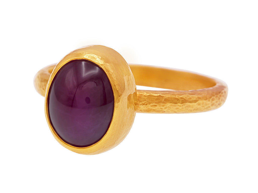 GURHAN, GURHAN Rune Gold Center Stone Ring, 8x10mm Oval on Thin Band, with Ruby