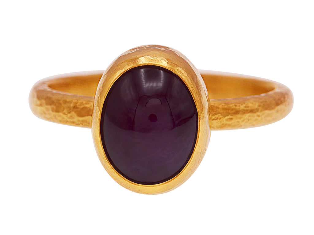 GURHAN, GURHAN Rune Gold Center Stone Ring, 8x10mm Oval on Thin Band, with Ruby