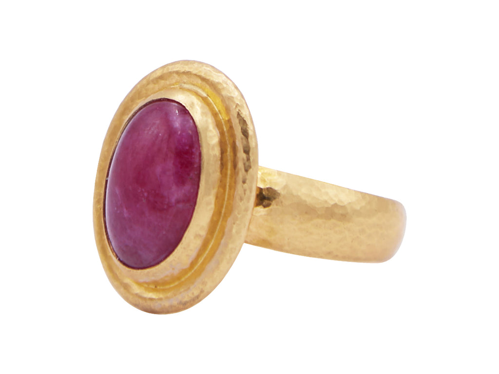 GURHAN, GURHAN Rune Gold Ruby Center Stone Cocktail Ring, 14x8mm Oval