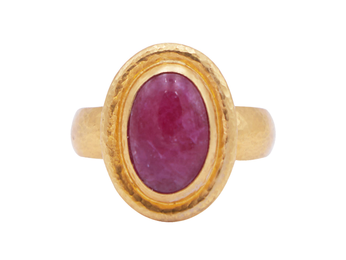 GURHAN, GURHAN Rune Gold Center Stone Cocktail Ring, 14x8mm Oval, with Ruby