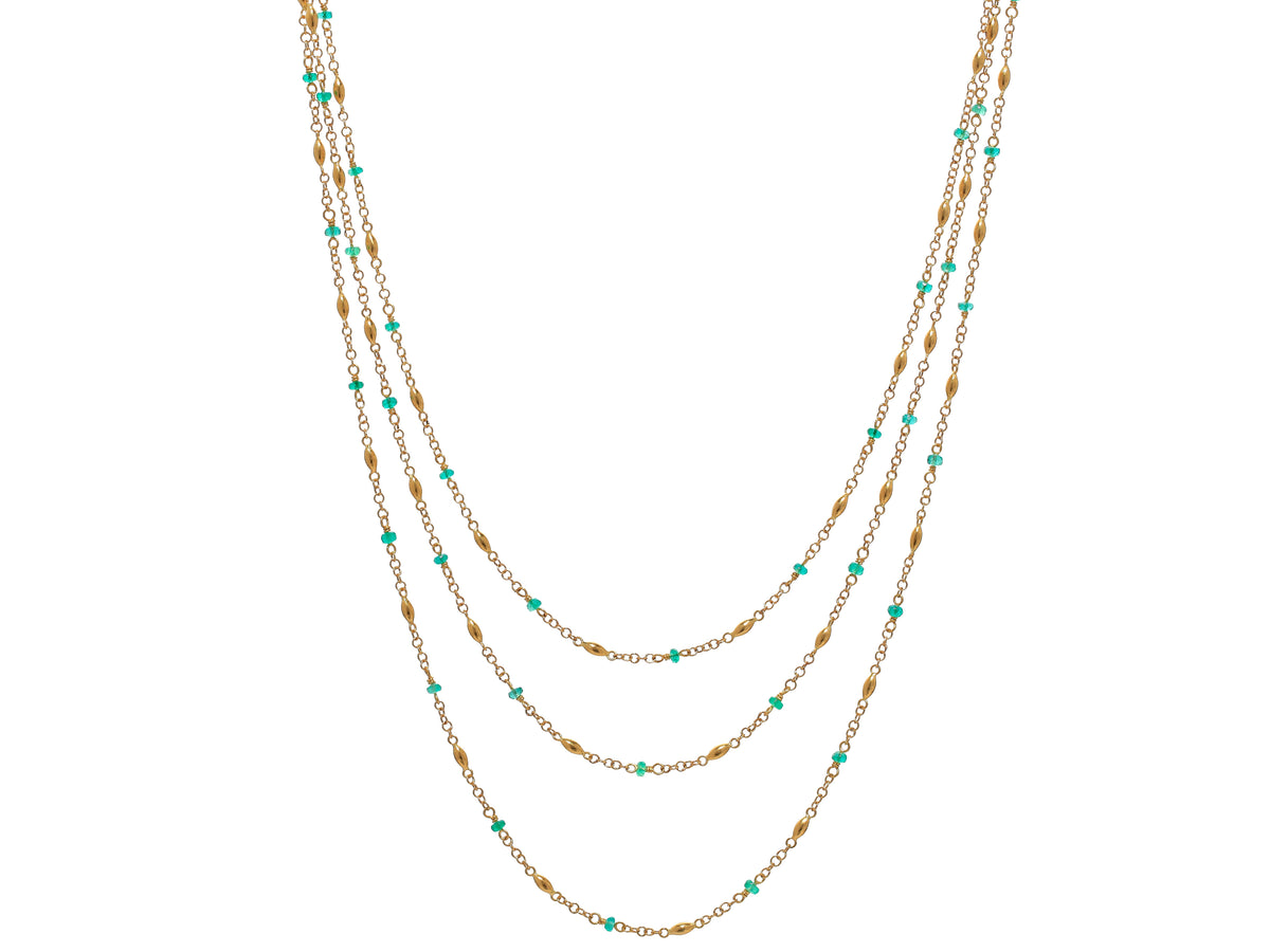 GURHAN, GURHAN Olive Gold Station Necklace, with Emerald