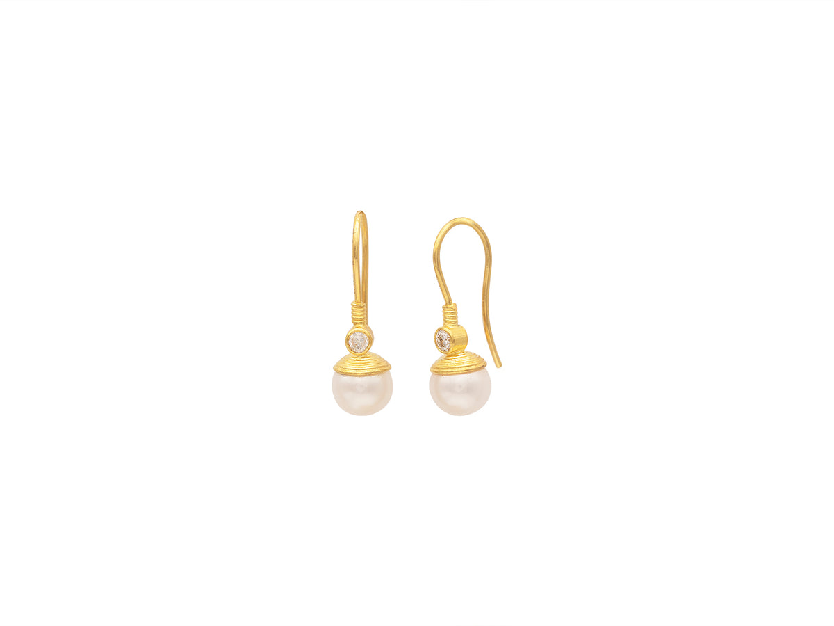 GURHAN, GURHAN Oyster Gold Single Drop Earrings, 8mm Ball, with Pearl and Diamond