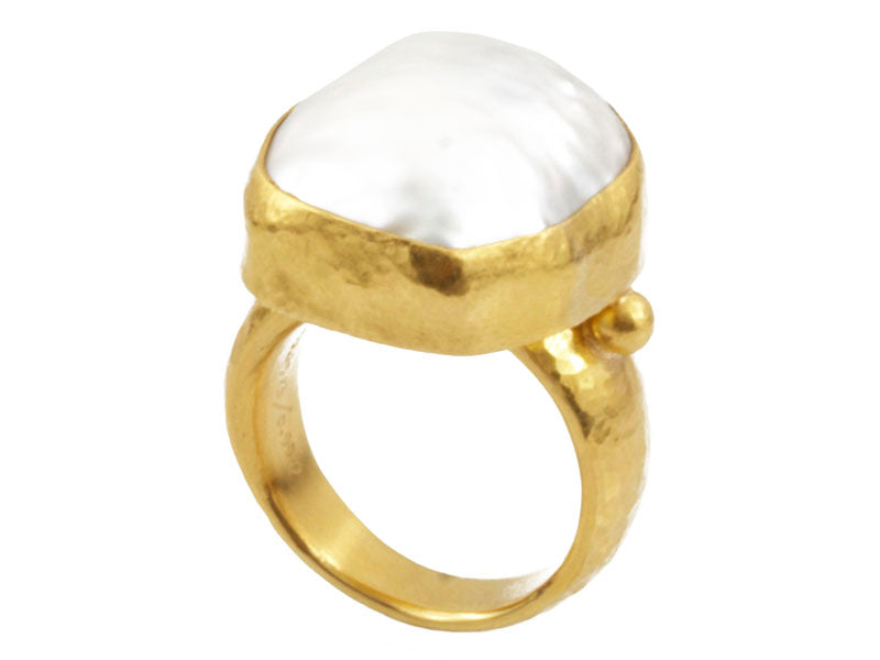 GURHAN, GURHAN Oyster Gold Stone Cocktail Ring, 5mm Amorphous Shape, with Pearl