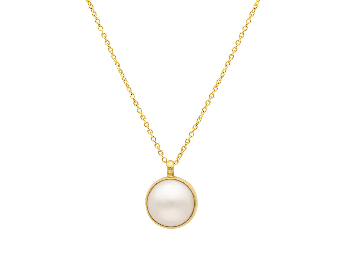 GURHAN, GURHAN Oyster Gold Pendant Necklace, 15mm Round, with Pearl
