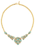 GURHAN, GURHAN Pointelle Gold Bib Short Necklace, Mixed Shaped Cluster Elements, with Mixed Blue Stones