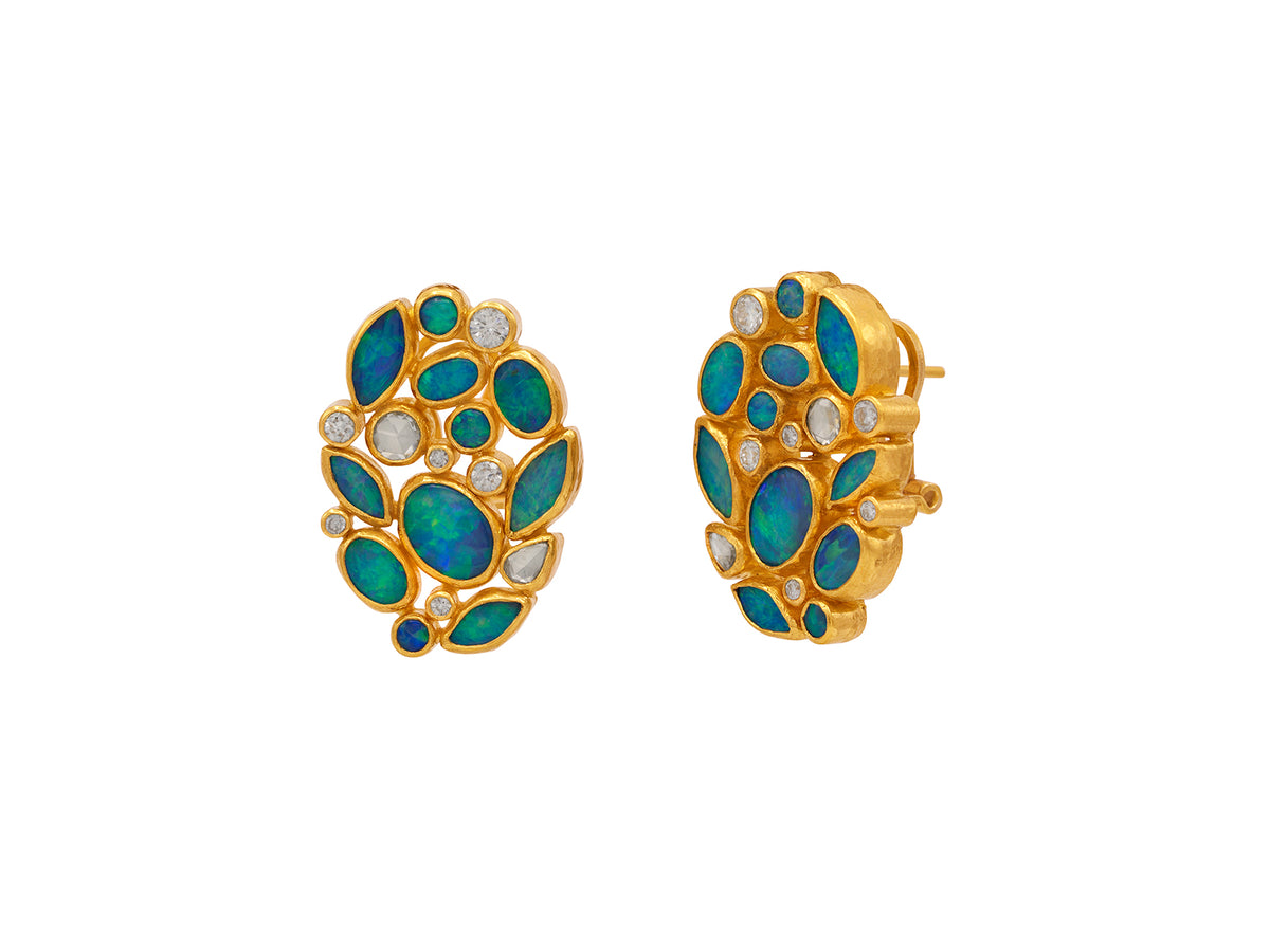 GURHAN, GURHAN Pointelle Gold Cluster Earrings, with Opal and Diamond