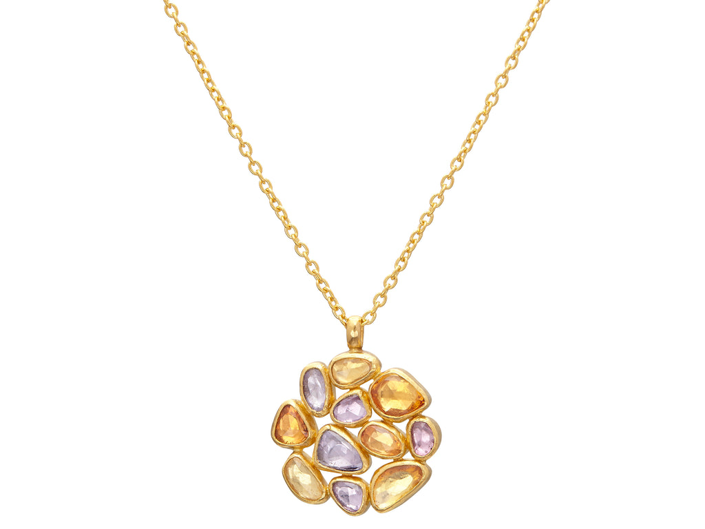 GURHAN, GURHAN Pointelle Gold Sapphire Cluster Pendant Necklace, 30x26mm Round