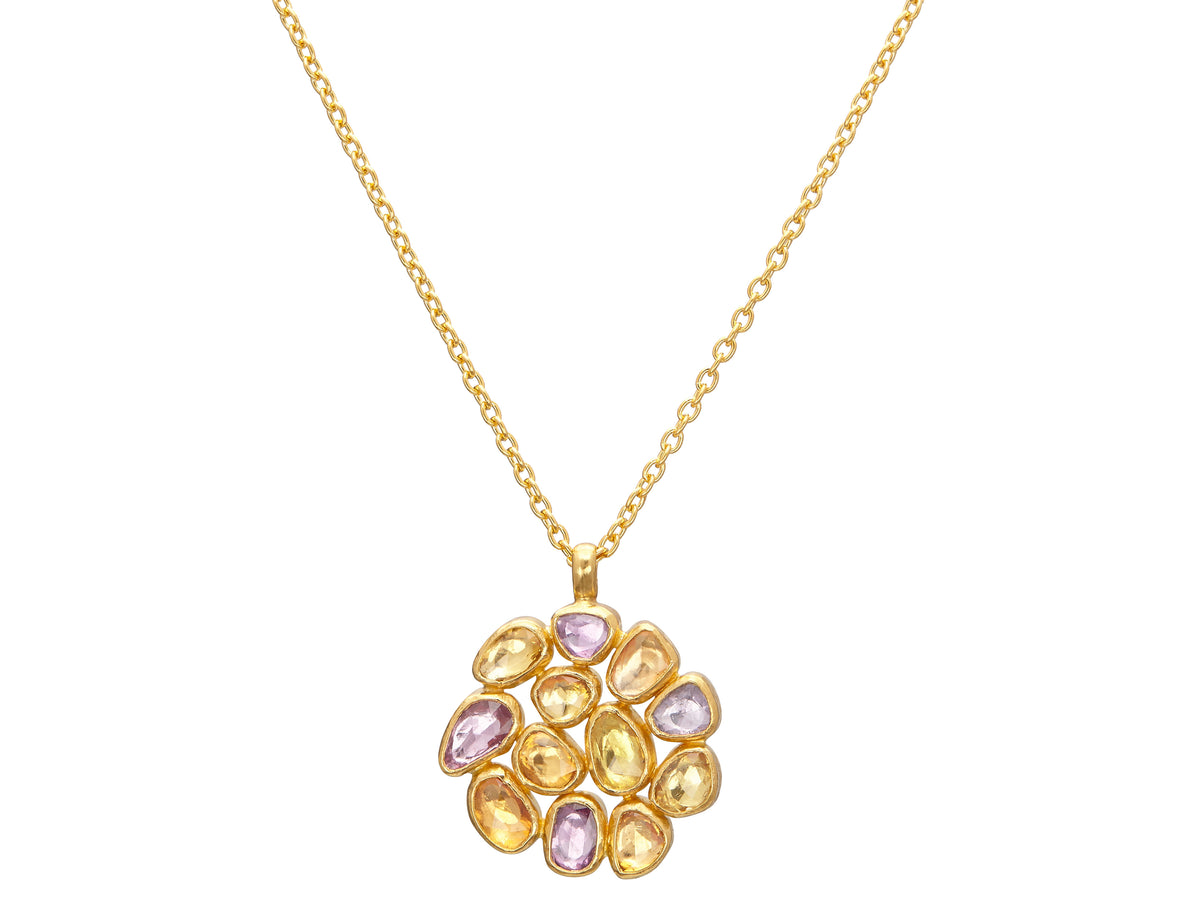 GURHAN, GURHAN Pointelle Gold Cluster Pendant Necklace, 30x25mm Round, Sapphire