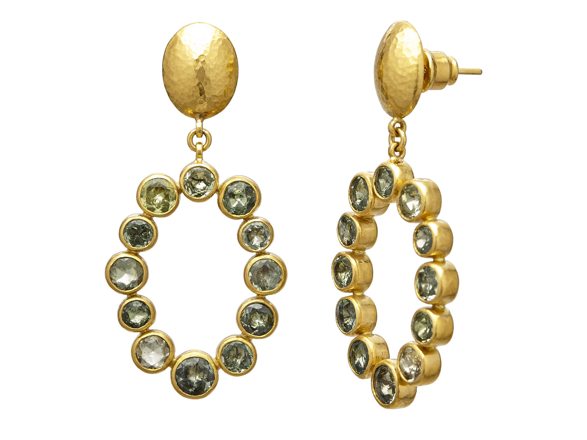 GURHAN, GURHAN Pointelle Gold Front Hoop Drop Earrings, Mixed-Sized Stones, Sapphire