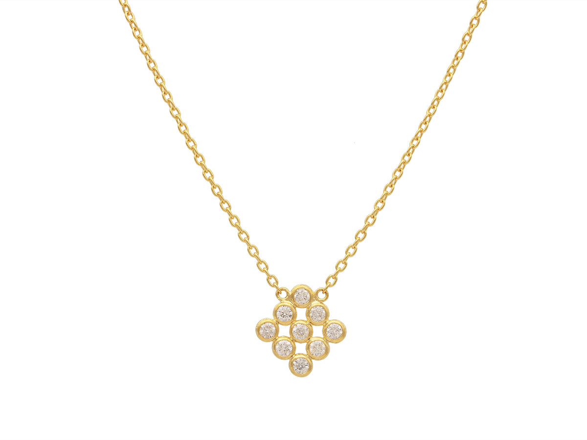 GURHAN, GURHAN Pointelle Gold Square Cluster Pendant Necklace, Large Square Grid, with Diamond