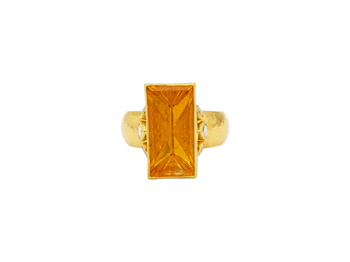 GURHAN, GURHAN Prism Gold Stone Cocktail Ring, 20x10mm Rectangle, with Citrine and Diamond