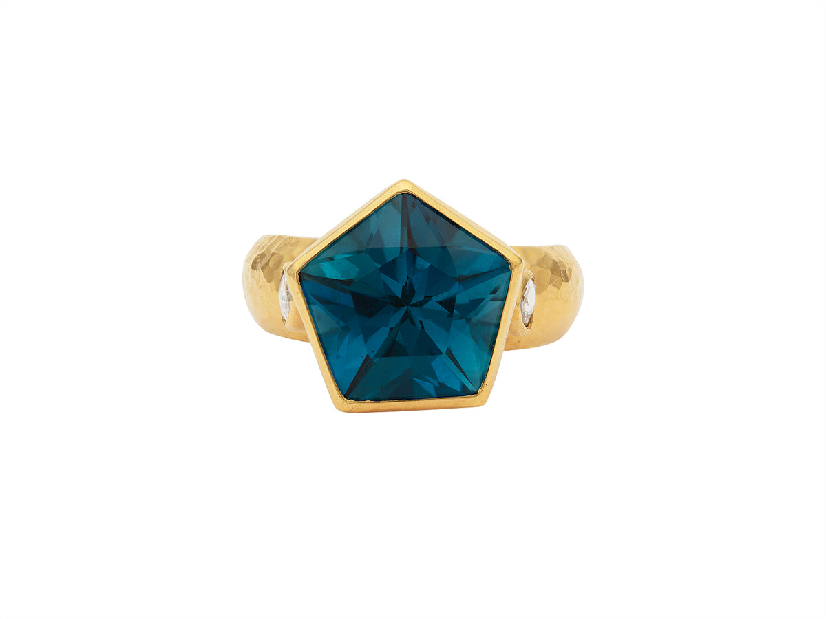 GURHAN, GURHAN Prism Gold Stone Cocktail Ring, 14mm Pentagon Shape, with Topaz and Diamond