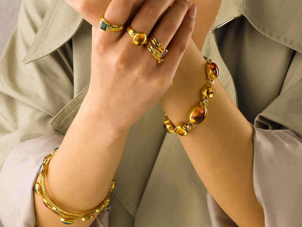 GURHAN, GURHAN Prism Gold Stone Stacking Ring, 5mm Square, with Sapphire and Diamond