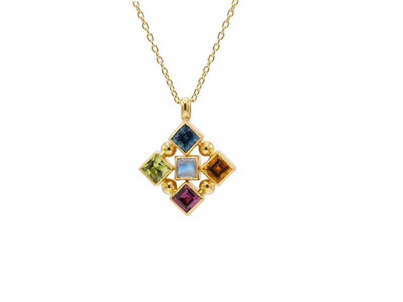 GURHAN, GURHAN Prism Gold Pendant Necklace, 21mm Square, with Mixed Stones