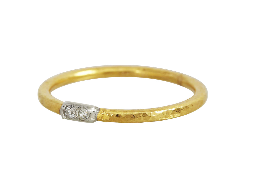 GURHAN, GURHAN Geo Gold Diamond Stacking Band Ring, Small Single Pave Station