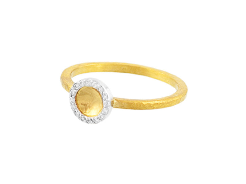 GURHAN, GURHAN Hourglass Gold Stacking Ring, Tiny Concave Round, Diamond Pave