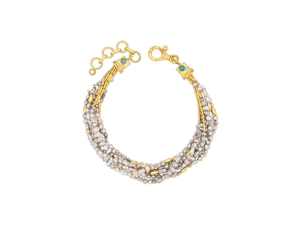 GURHAN, GURHAN Rain Gold Beaded Multi-Strand Bracelet, Gold Bead Accents, with Pearl