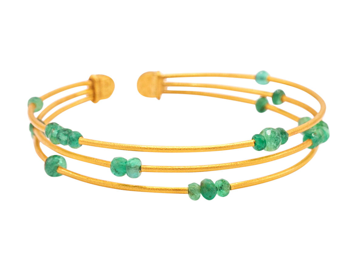 GURHAN, GURHAN Rain Gold  Cuff Bracelet, Triple Strand, with Emerald