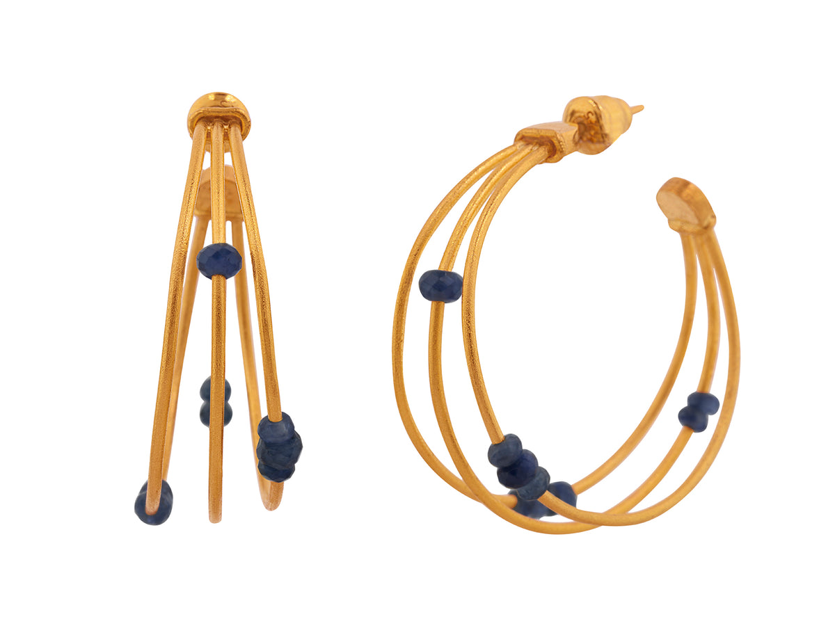 GURHAN, GURHAN Rain Gold Hoop Hoop Earrings, Triple Strand, with Blue Sapphire
