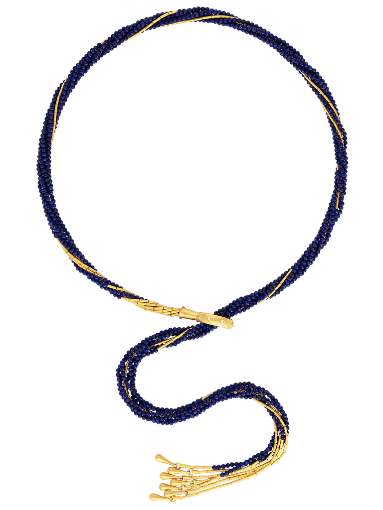 GURHAN, GURHAN Rain Gold Lariat Long Necklace, 7-Strand, with Lapis and Diamond