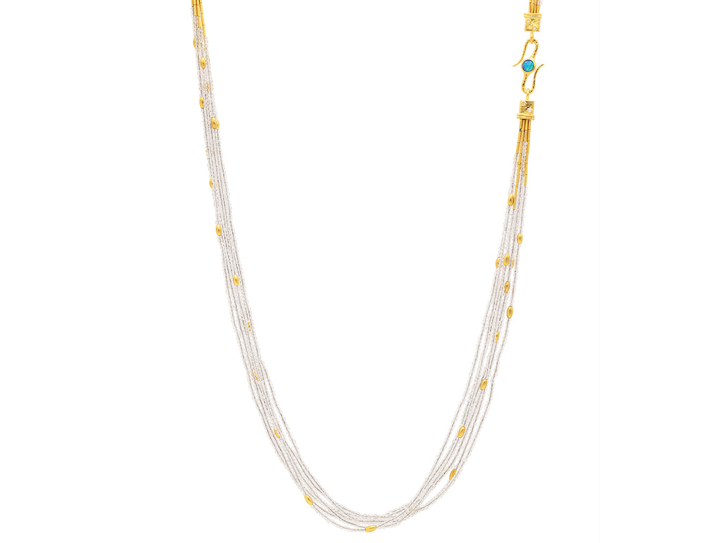 GURHAN, GURHAN Rain Gold Multi-Strand Long Necklace, Mini Olive Beads, "S" Clasp, Topaz and Diamond