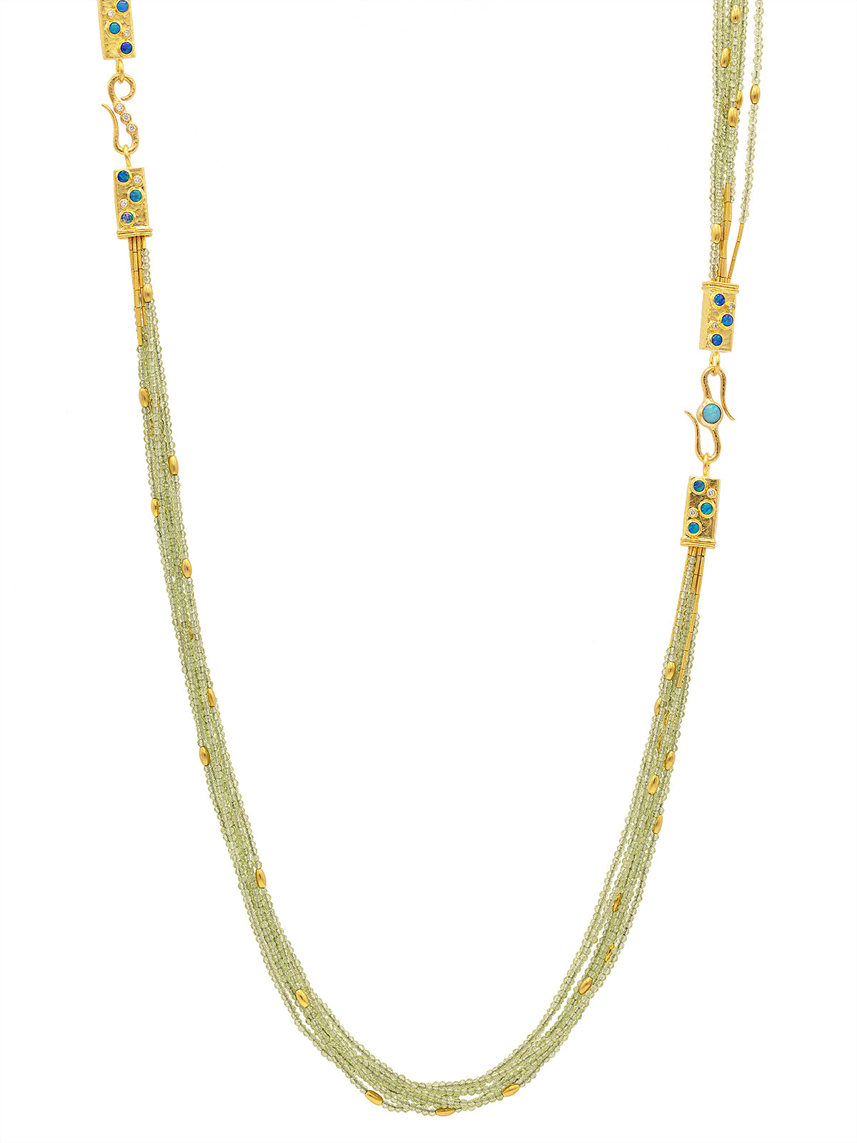 GURHAN, GURHAN Rain Gold Multi-Strand Long Necklace, Double "S" Clasp, with Peridot
