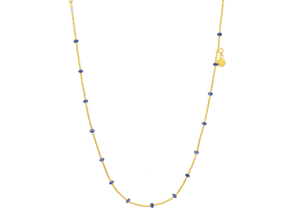 GURHAN, GURHAN Rain Gold Single Strand Short Necklace, Thin Gold Tubes, with Sapphire