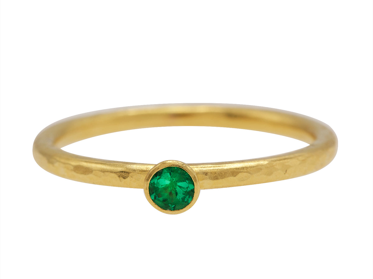 GURHAN, GURHAN Rain Gold Stone Stacking Ring, 3mm Round, Emerald