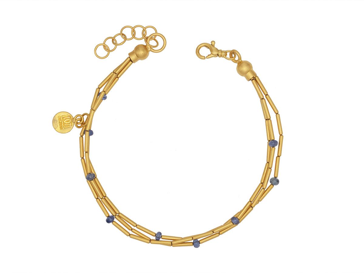 GURHAN, GURHAN Rain Gold Beaded Multi-Strand Bracelet, Triple-Strand, Gold Tubes, with Sapphire