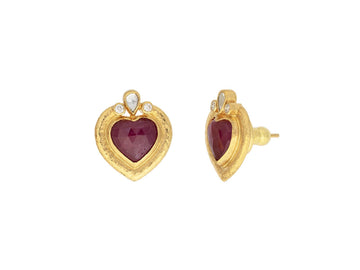 GURHAN, GURHAN Romance Gold Ruby Stud Earrings, 11mm Heart set in Wide Frame