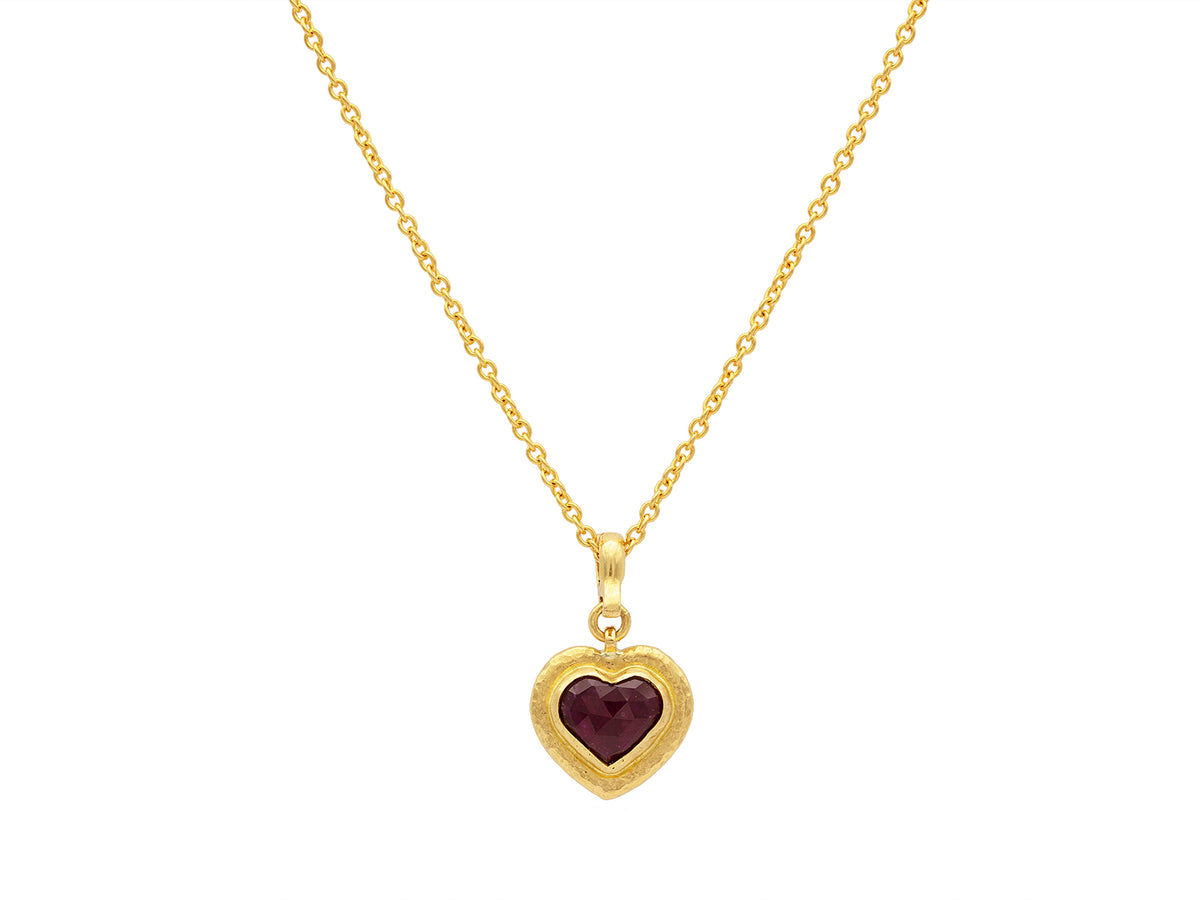 GURHAN, GURHAN Romance Gold Pendant Necklace, 9x8mm Heart set in Wide Frame, Ruby