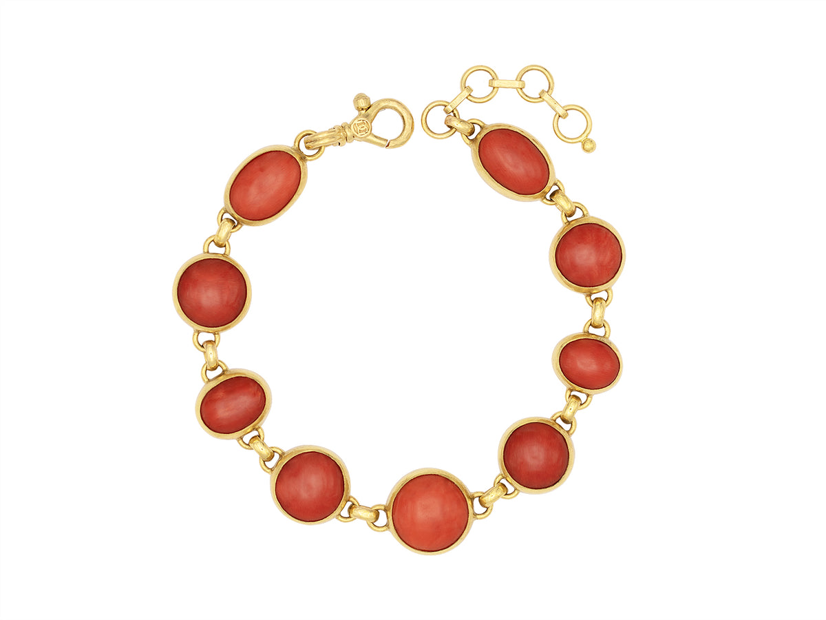GURHAN, GURHAN Rune Gold All Around Link Bracelet, Mixed-Shaped Stones, with Coral