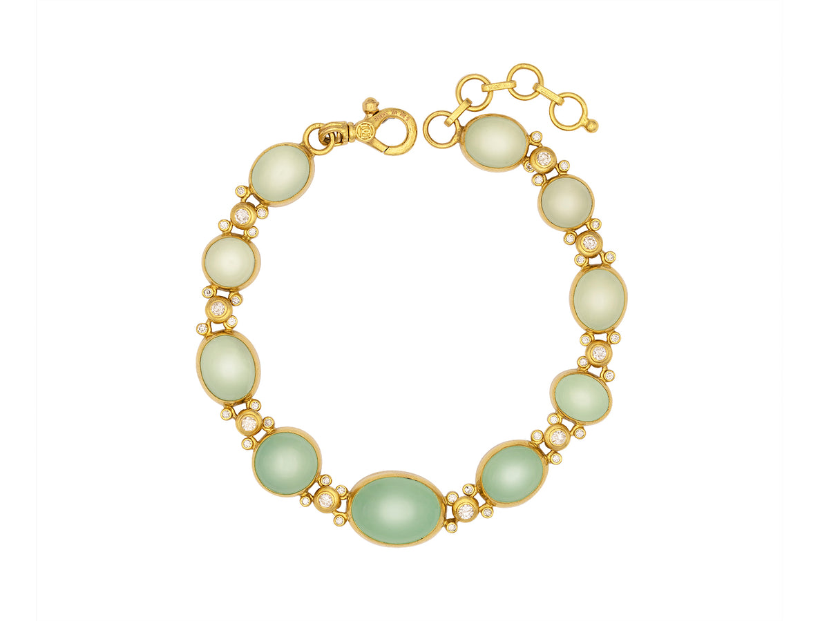 GURHAN, GURHAN Rune Gold All Around Single-Strand Bracelet, Mixed Oval Cabochon, with Chalcedony and Diamond