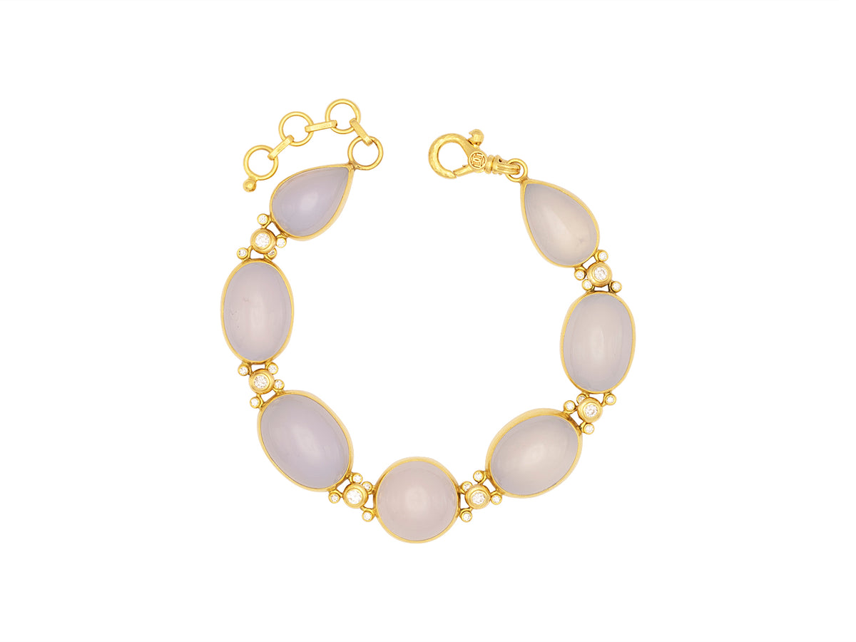 GURHAN, GURHAN Rune Gold All Around Single-Strand Bracelet, Mixed Shaped Cabochons, with Chalcedony and Diamond