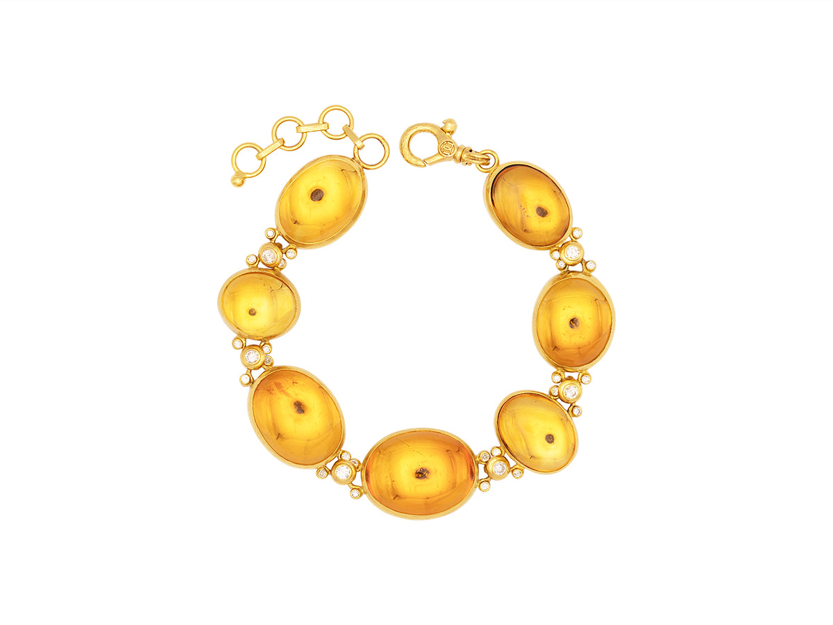 GURHAN, GURHAN Rune Gold All Around Single-Strand Bracelet, Mixed Oval Cabochon, with Citrine and Diamond