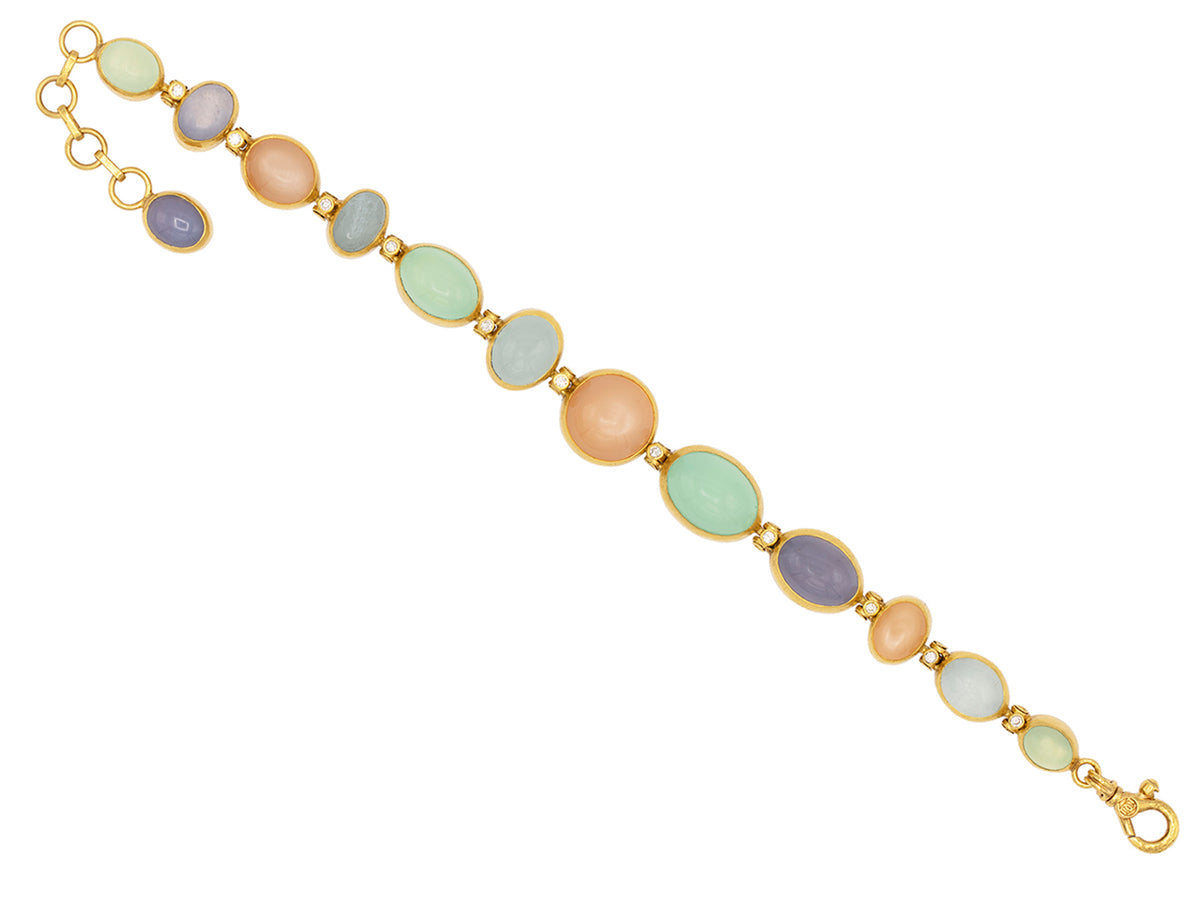 GURHAN, GURHAN Rune Gold All Around Bracelet, Oval Shapes, with Mixed Pastel Stones