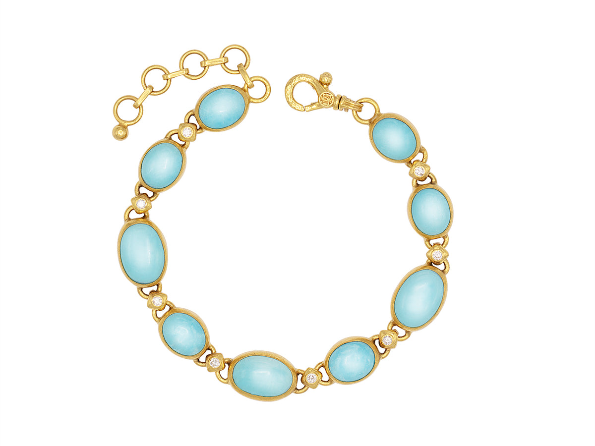 GURHAN, GURHAN Rune Gold All Around Single-Strand Bracelet, Mixed Oval, with Turquoise and Diamond