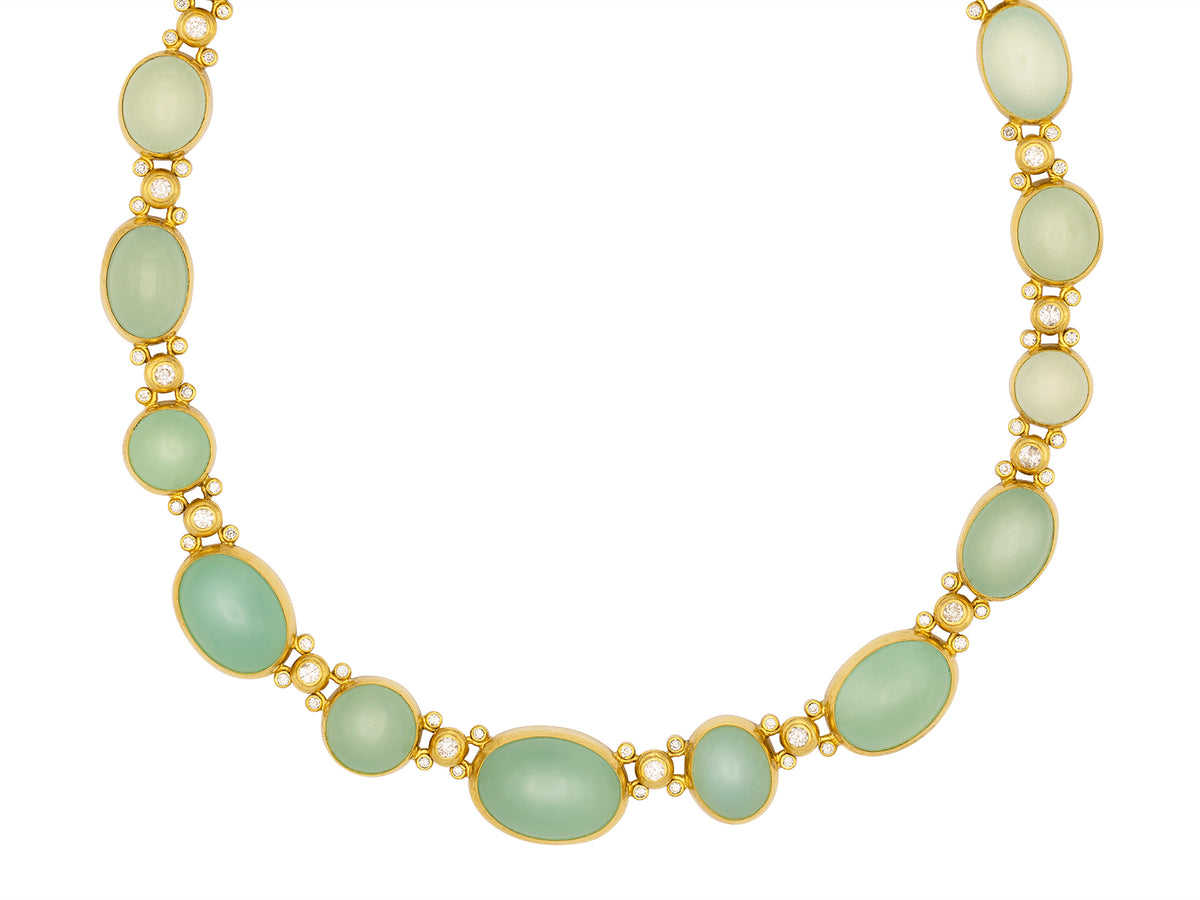 GURHAN, GURHAN Rune Gold All Around Short Necklace, Mixed Round and Oval Cabochon, with Chalcedony and Diamond