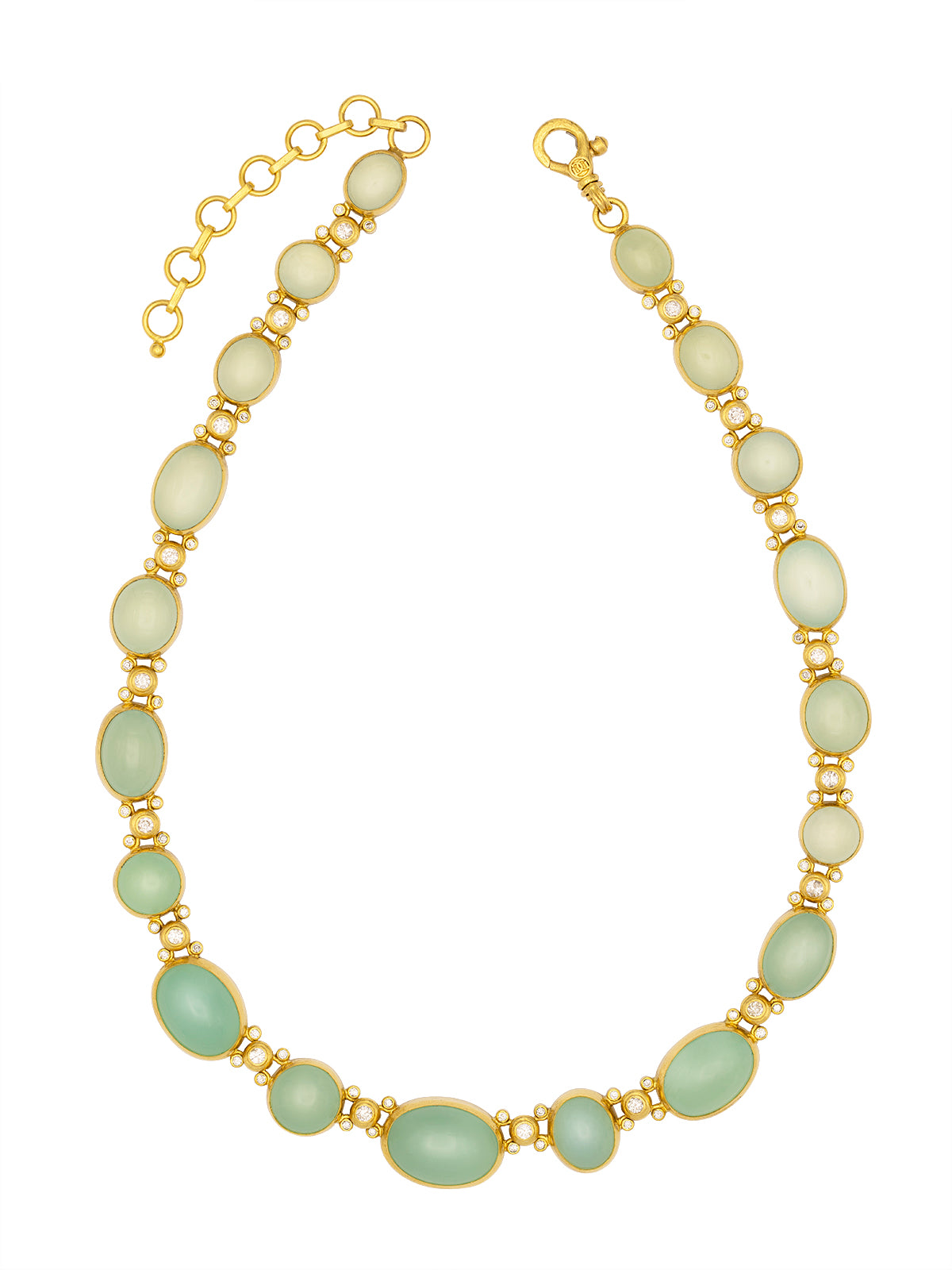 GURHAN, GURHAN Rune Gold All Around Short Necklace, Mixed Round and Oval Cabochon, with Chalcedony and Diamond