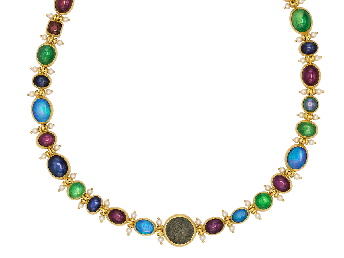 GURHAN, GURHAN Rune Gold All Around Necklace, Pearl Accent Hinges, with Mixed Stones