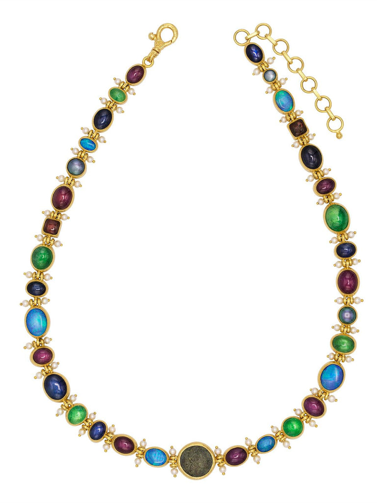 GURHAN, GURHAN Rune Gold Mixed Stone All Around Short Necklace, Pearl Accent Hinges