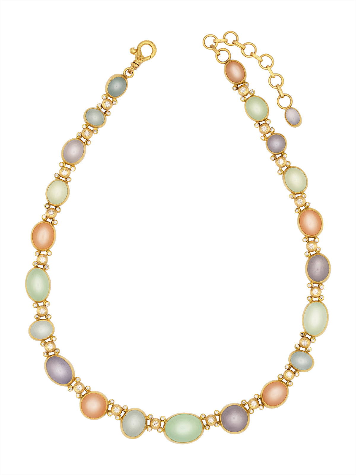 GURHAN, GURHAN Rune Gold All Around Short Necklace, Mixed Round and Oval Cabochon, with Mixed Pastel Stones
