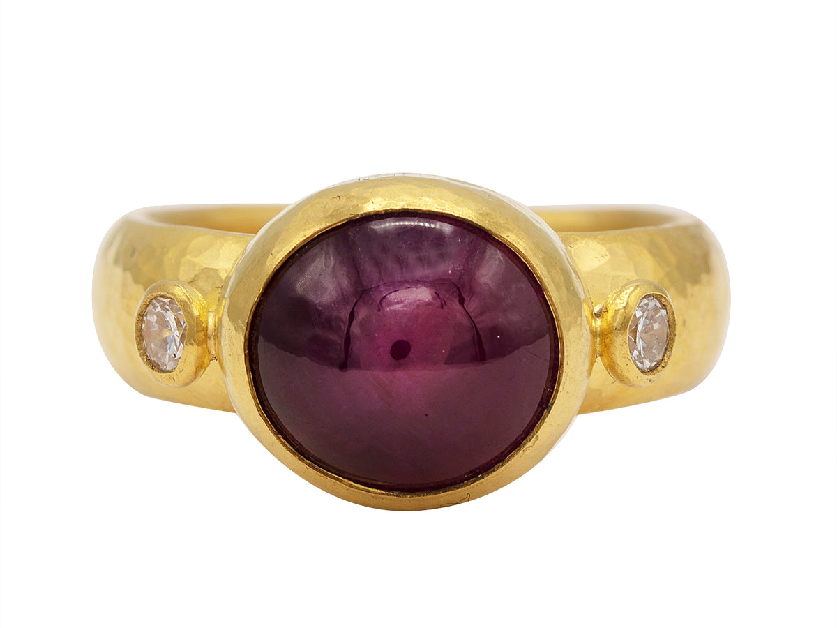 GURHAN, GURHAN Rune Gold Center Stone Ring, 10x9mm Oval with Ruby and Diamond