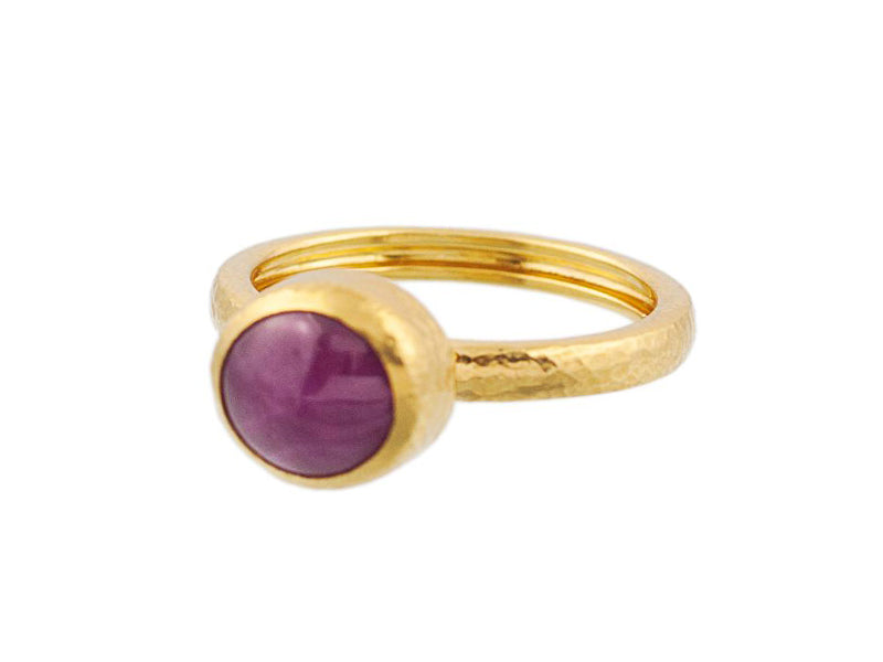 GURHAN, GURHAN Rune Gold Center Stone Cocktail Ring, 9mm Round on Thin Band, with Ruby