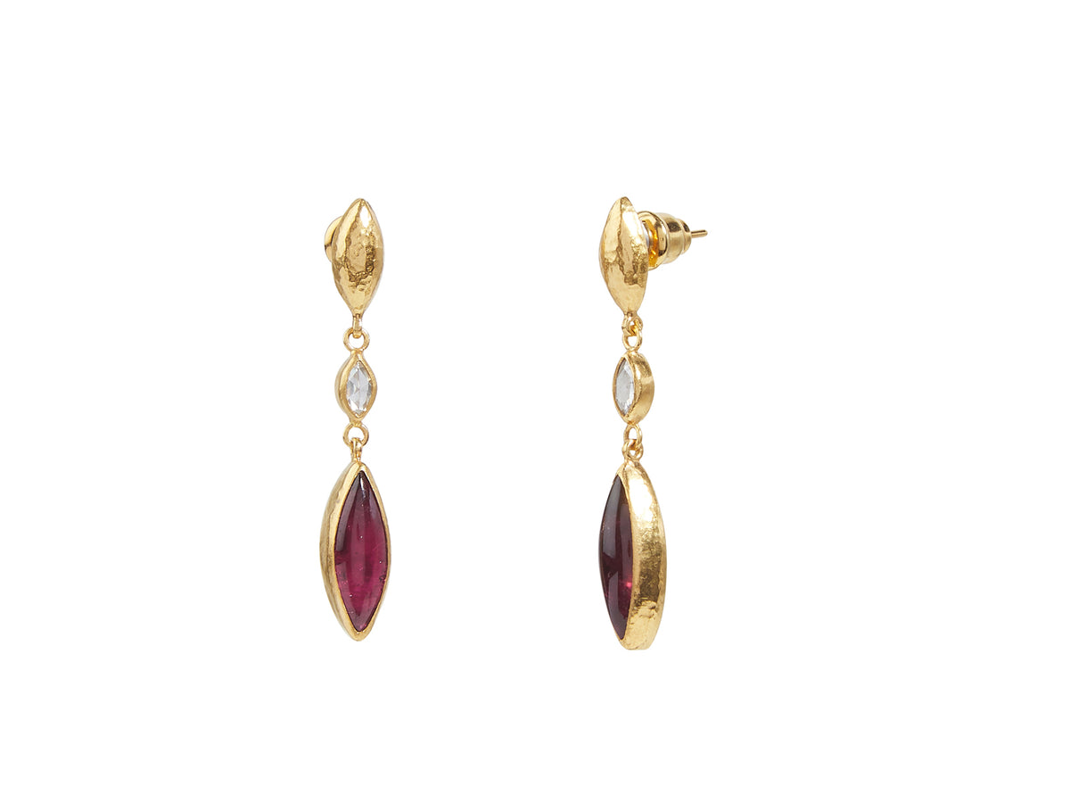 GURHAN, GURHAN Rune Gold Double Drop Earrings, 16x6mm Marquise, Post Top, Tourmaline and Diamond